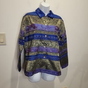 Chicos Size O Us Size S Silk Boho Beaded Button Down Jacket